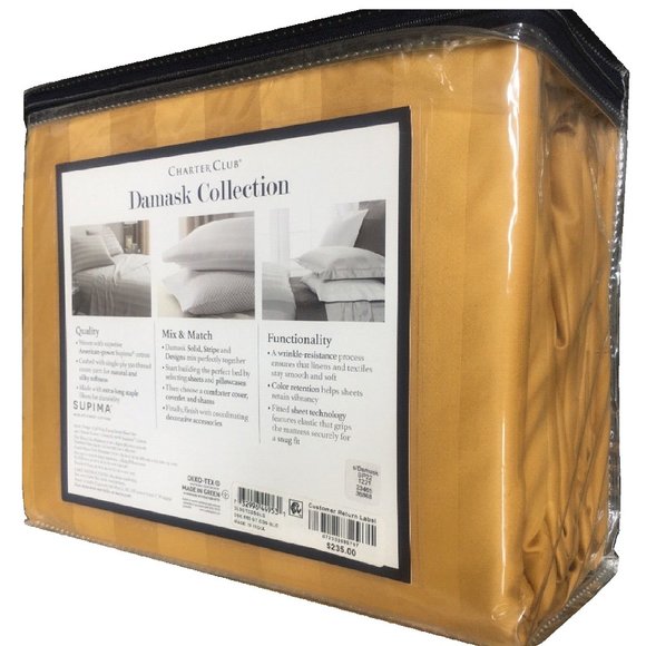 Charter Club Damask 550TC Cotton CAL KING X-Deep Sheet Set SAFFRON YELLOW STRIPE - Picture 6 of 11